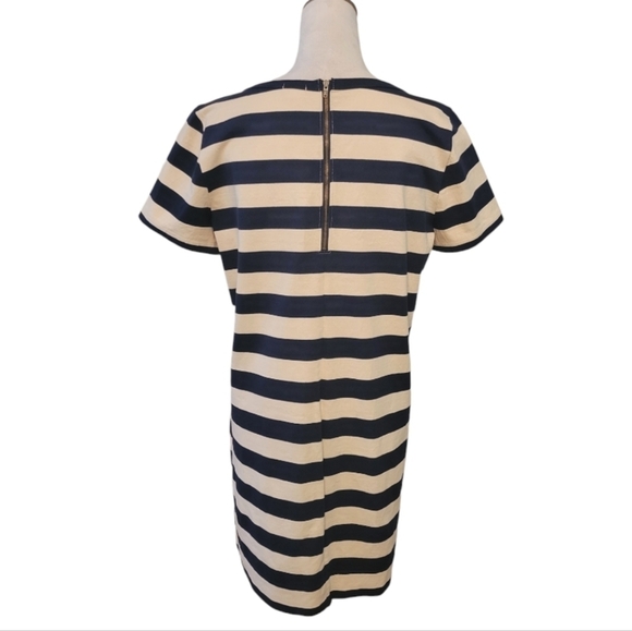 J. Crew Black & Tan Striped Cotton Dress Size Medium - Picture 4 of 5